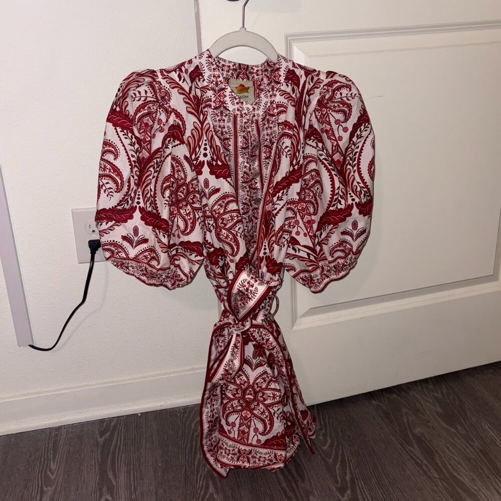 FARM Rio Off-White Tropical Cameo Organic Cotton Romper in Red - Picture 2 of 3